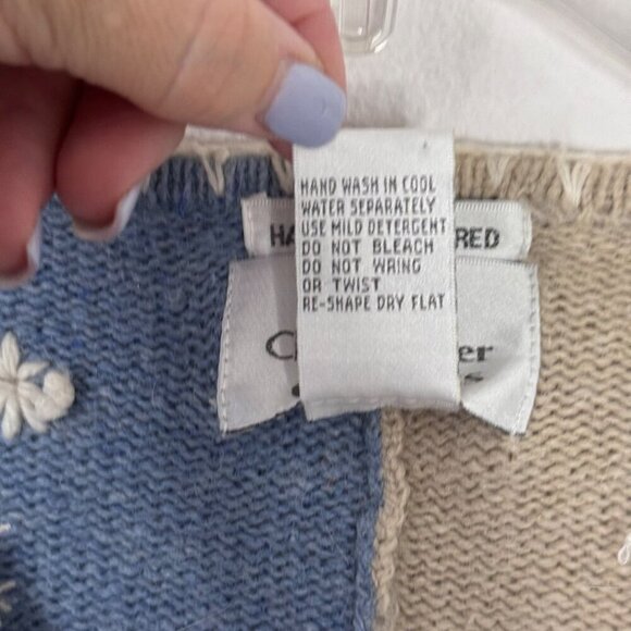 Christopher & Banks Angora Snowflake Embroidered Cardigan Blue Beige White M EUC - Picture 7 of 9